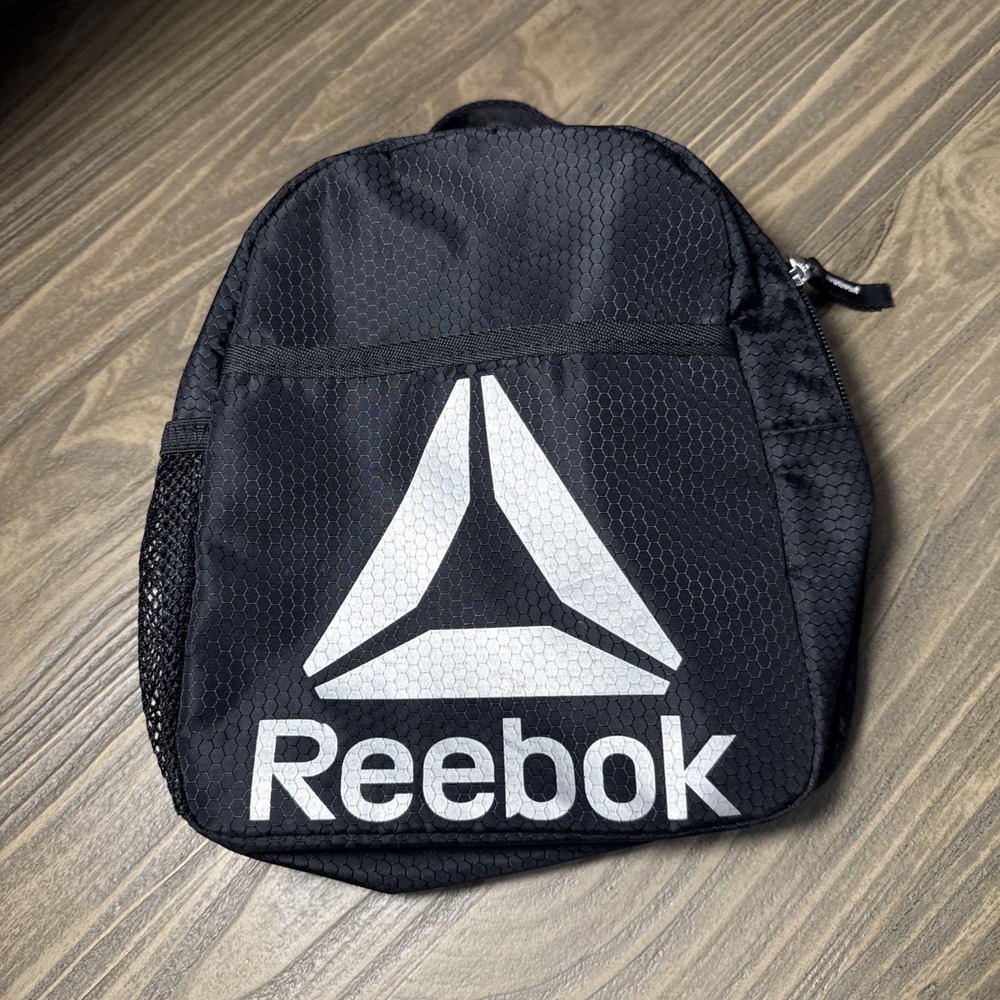 Reebok Insulated Lunch Zip Bag Black 10 Inch Small Tote Front Pouch Side Pocket